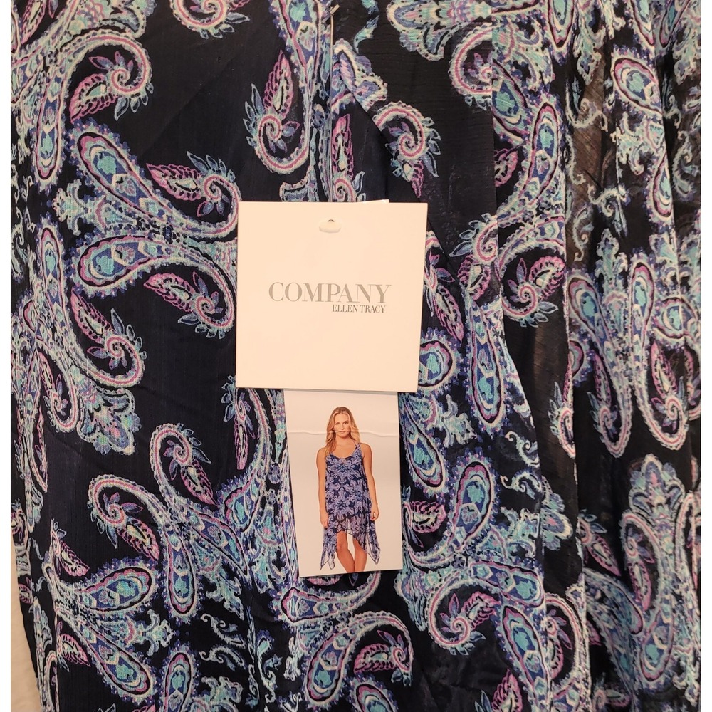 NWT Ellen Tracy Co. XL Navy Blue Halter Dress Paisley Sheer Swimsuit CoverUp - Picture 11 of 13